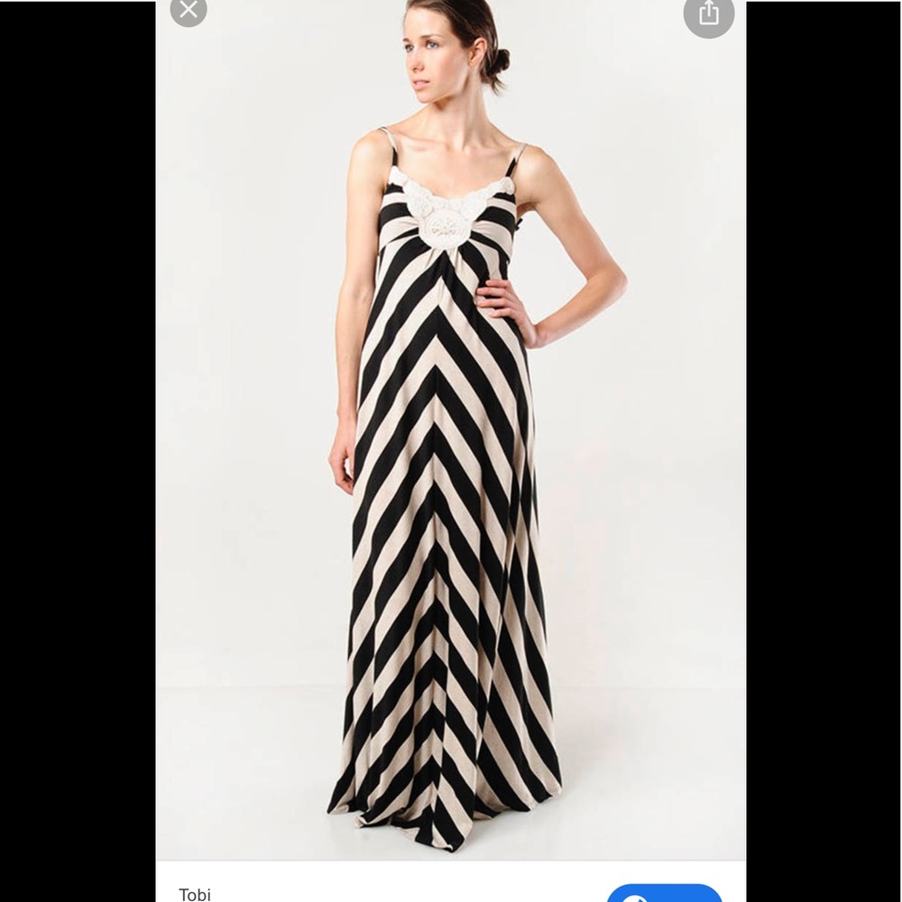 Ella Moss Black and Cream Striped Maxi Dress